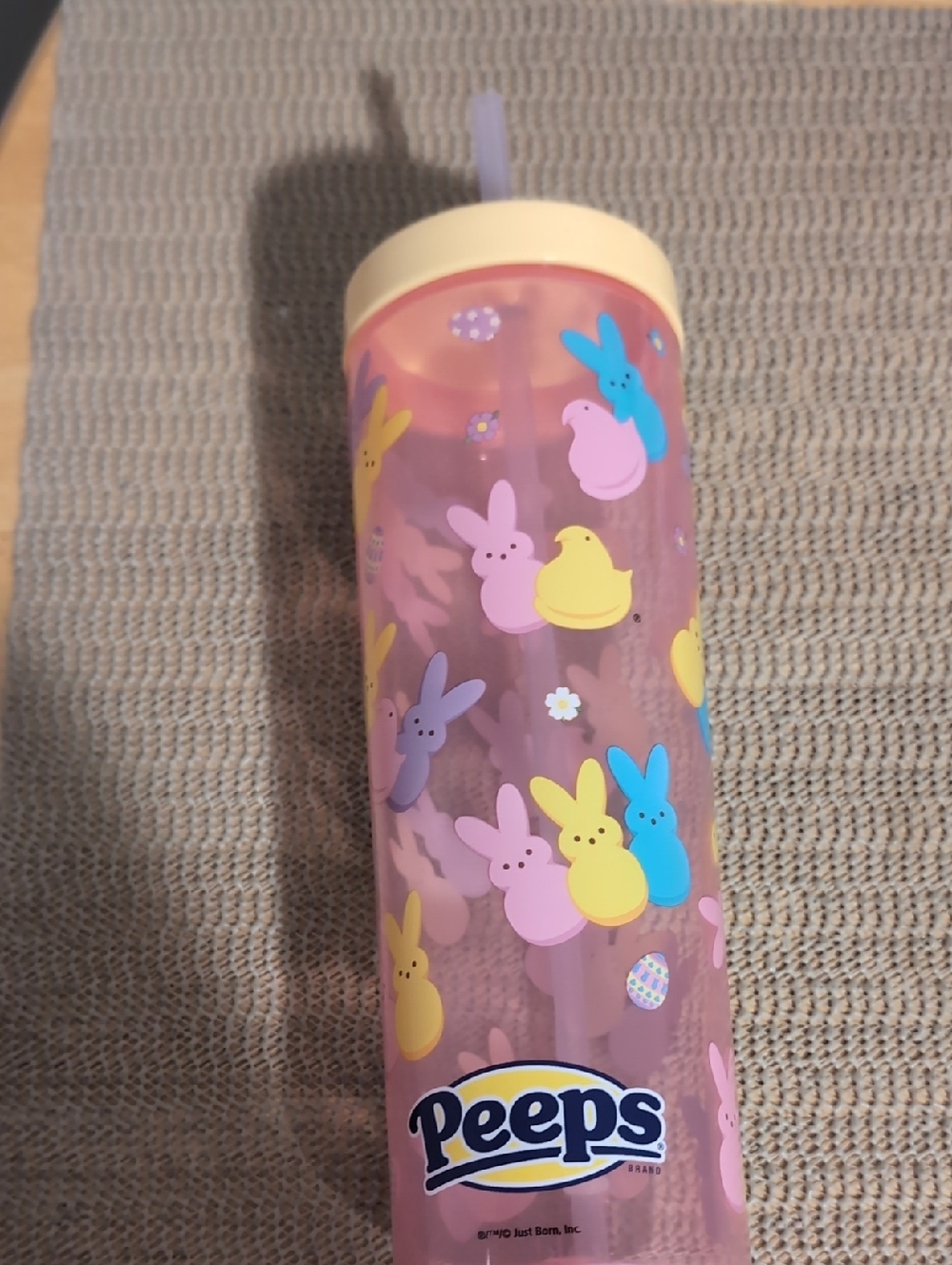 Peeps Pink Bunny Tumbler w/ Yellow Lid & Straw New